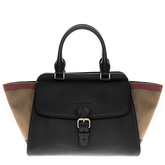 Harcourt Checks Pattern Side Black Leather Satchel - Picture 1 of 6